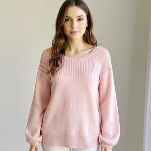 Halogen Pink Blush Women's Bishop Sleeve Alpaca Wool Blend Sweater Size Medium